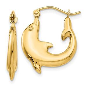 Polished Dolphin Hoop Earrings in 14k Yellow Gold, 20mm